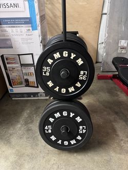 260LBS Bumper Weights, Weight Rack & 45LBS Olympic Bar