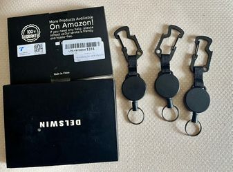 NEW IN BOX : DELSWIN Retractable Key Chain Key-Rings - Heavy Duty Key Holder Belt Clip with Multitool Carabiner, Keychain Lanyard Badge Reels (Pack of