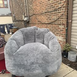 Gray Faux Fur Bean Bag Chair