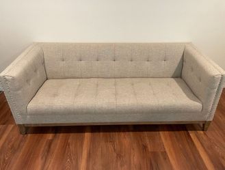 Taupe World Market Tufted Nail Head Sofa