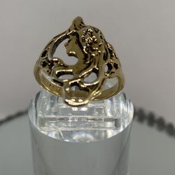 Vintage Uncas Silver Vermeil 14 Kt  GE Fantastic Art Nouveau Ring With Madonna Head Size 9.5
