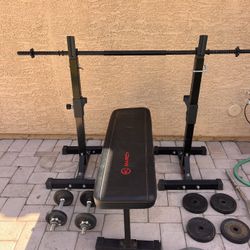 Bench Press/ Bar With Stand And Weights