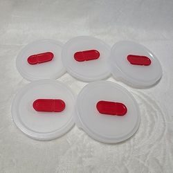 (5) Good Cook Vented Soup Mug Lids ONLY  White/Red