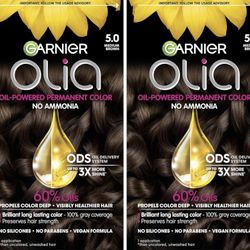 Garnier Hair Color Olia Ammonia-Free Brilliant Color Oil-Rich Permanent Hair Dye, 5.0 Medium Brown, 2 Count