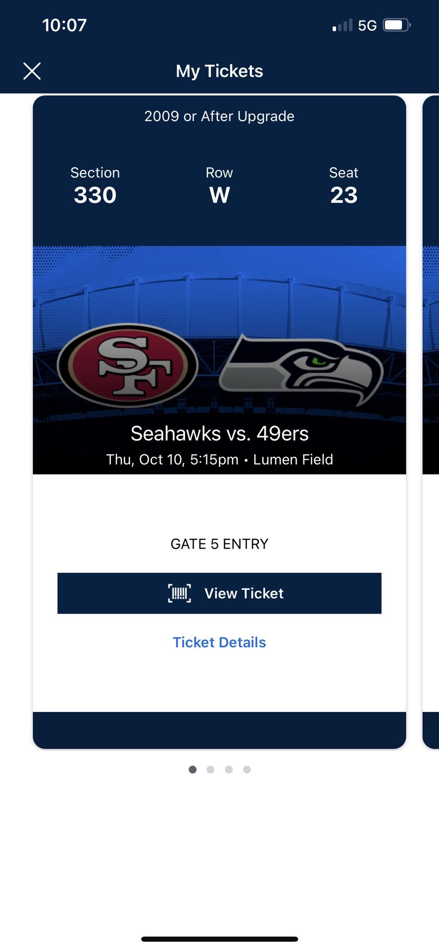 Seahawks Vs. 49ers - TNF - Face Value - 1 Left