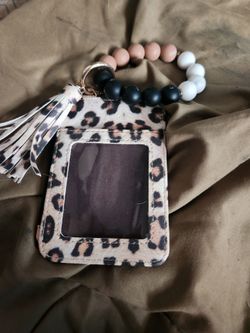 Leopard Print ID Card Holder Bracelet Keychain