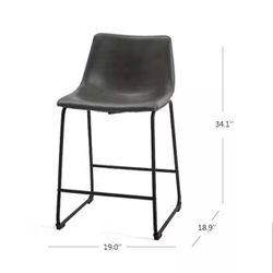 34 in. x 19 in. x 18.9 in. Grey High Back Metal Frame Counter Height Bar Stool with Faux Leather Seat (Set of 2)