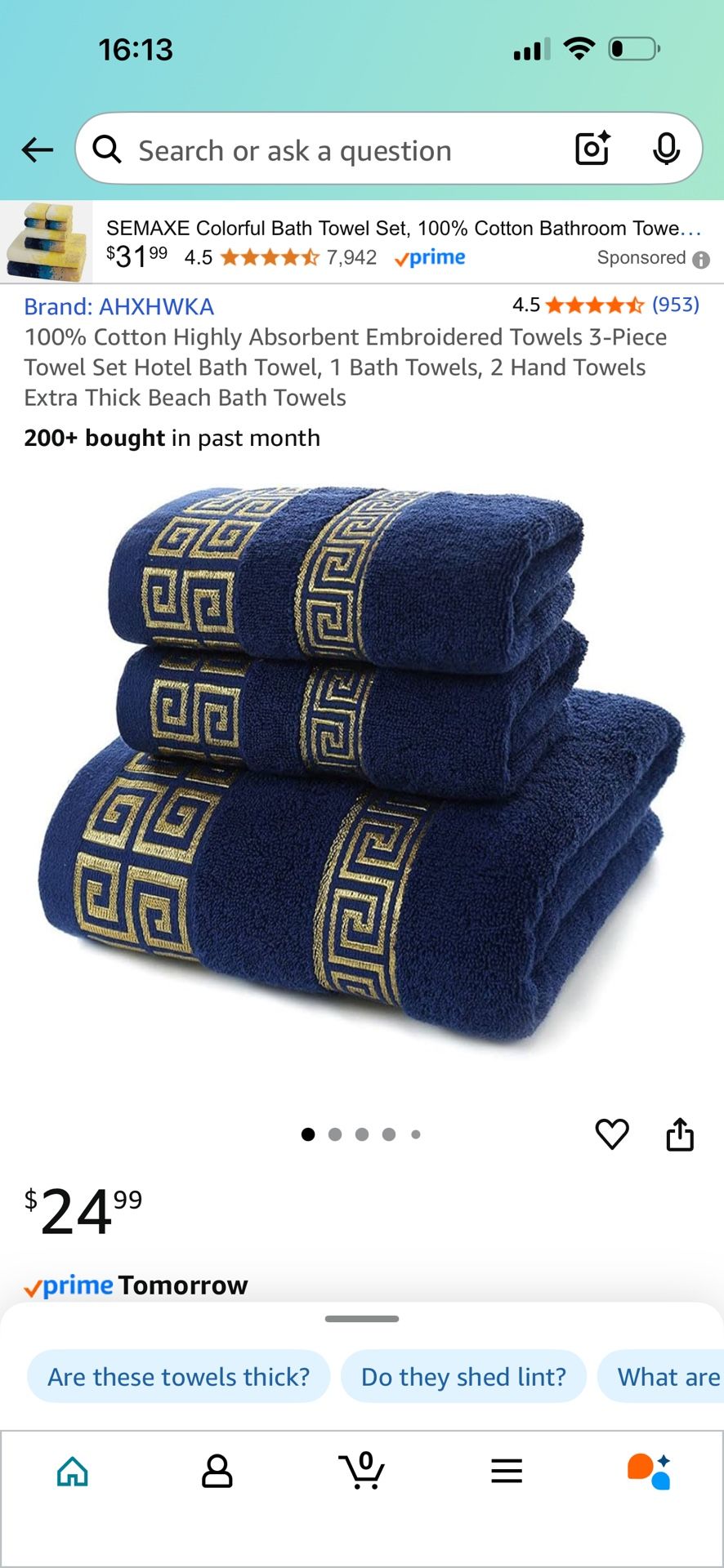 Blue And Gold Towel Set 