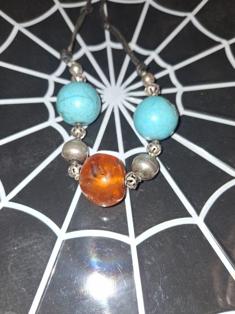 Turquoise And Amber Necklace 