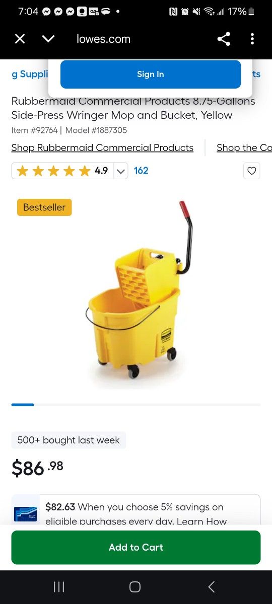 Rubbermaid Commercial Products 8.75-Gallons Side-Press Wringer Mop and Bucket (original $89)