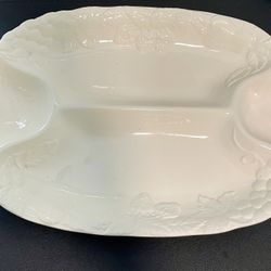 HIMARK Japan Vintage 90’s White Ceramic Hostess Divided Platter Embossed Fruit 