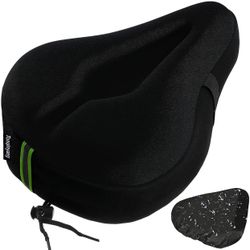 Bike Seat Cushion, Wide Large Memory Foam Bike Seat Cover for Men & Women Comfort, Bike Saddle Cover Fits Spin, Stationary, Cruiser Bikes, Indoor Cycl