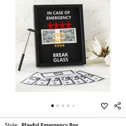 Emergency Break Glass Box with Hammer White Elephant Gag Gift 10"x8"x3" Wooden Display Case Wall Mountable for Christmas Birthday Money Not Included(P