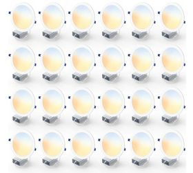(Brand New in Box)  8 Inch LED Recessed Light, 5CCT, 1600LM, 18W, 24 Pack 5%-100% Dimming, 2700K-5000K Selectable, 120V, Slim Canless Wafer Ceiling Do