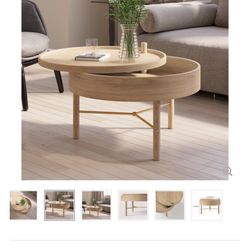 New Modern Roun Wood Rotating Tray Coffee Table 