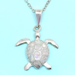 OPAL STERLING SILVER INLAY TURTLE CHAIN NECKLACE Womens