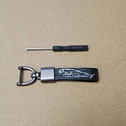 Brand New Jaguar Black Leather Strap Keychain Keyring