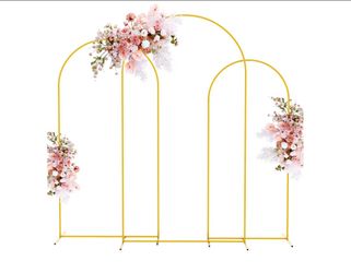 Metal Arch Stand Gold Wedding Chiara Backdrop Stand Set of 3 (7.2FT,6.6FT,6FT) Square Arched Frame for Birthday Party Decoration