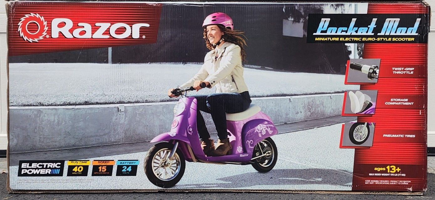 Razor Pocket Mod Miniature Euro 24V Kids Ride On Retro Scooter