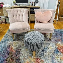 Two Dusty Rose Chairs And Ottoman 