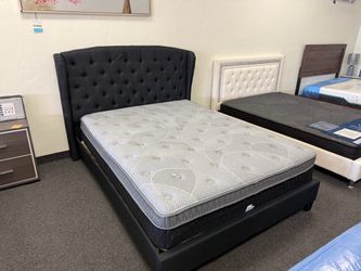 Black Tufted Upholstered Bed Frame with Mattress