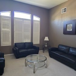 Black Faux Leather Sofa Set