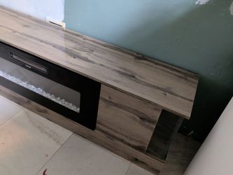 Brand NEW!  Just assembled awesome unique pretty clean smooth fireplace cabinet tv stand or living room or bedroom table, life upgrades, LEDs, heater