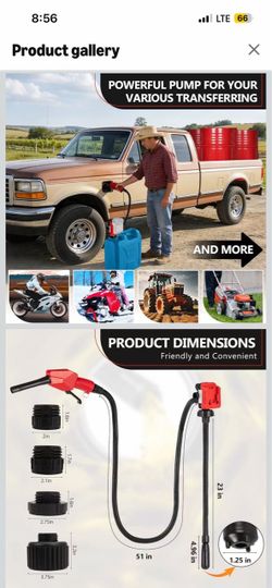 Brand New Cordless 5.0GPM Gas Pump with Auto‑Stop& Hand Nozzle, Compatible with DeWalt 20V & Milwaukee 18V, 51" Hose, Vertical‑Use for Gasoline, Diese