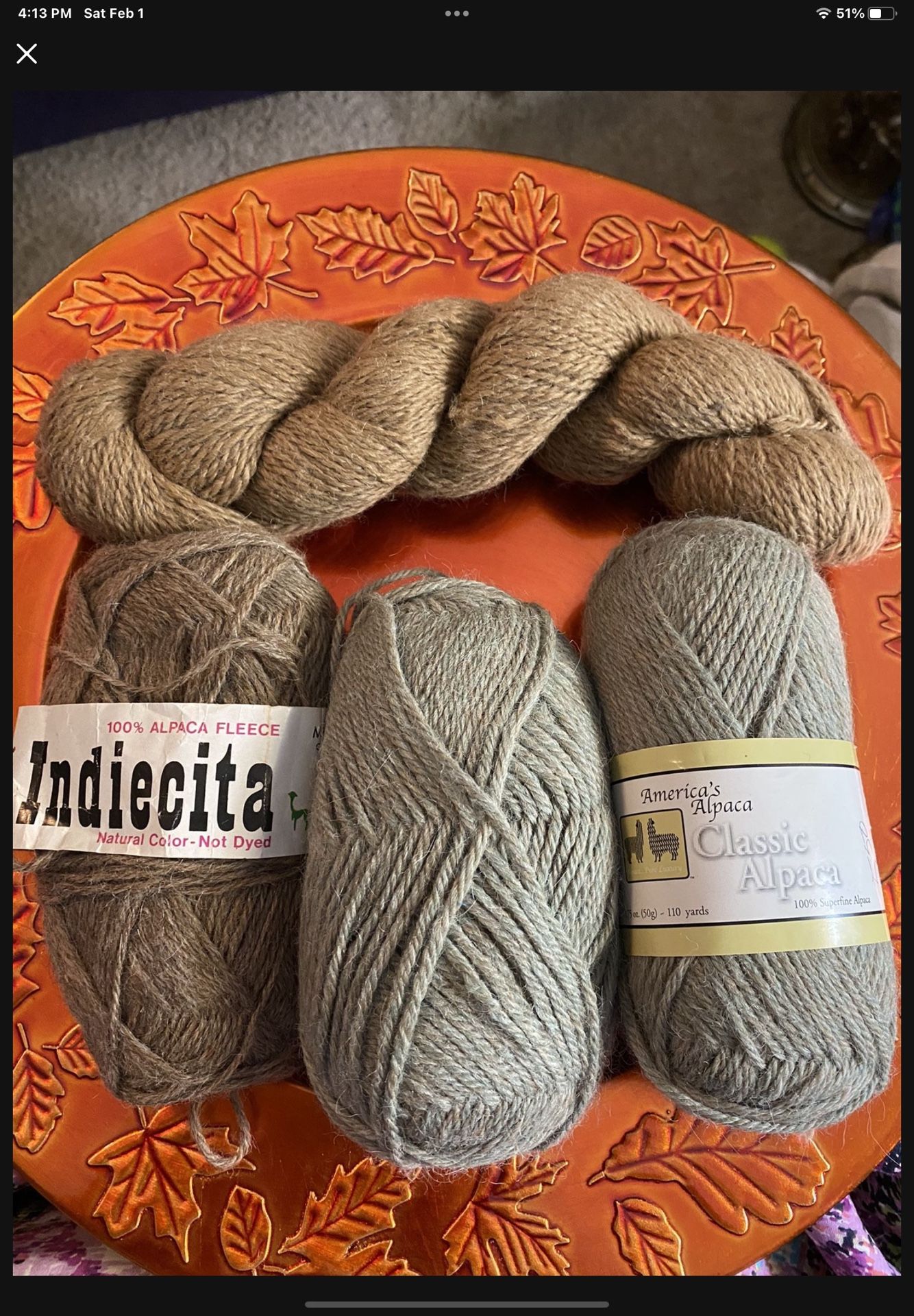 4 Skeins 100% Pure Alpaca Wool