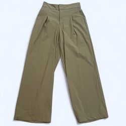 Athleta Women’s Size 4 Tan Khaki “Olive Branch” Pinnacle Trouser Wide Leg Pants