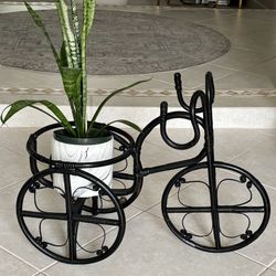27” Black Bamboo and Wicker Tricycle Planter Stand 