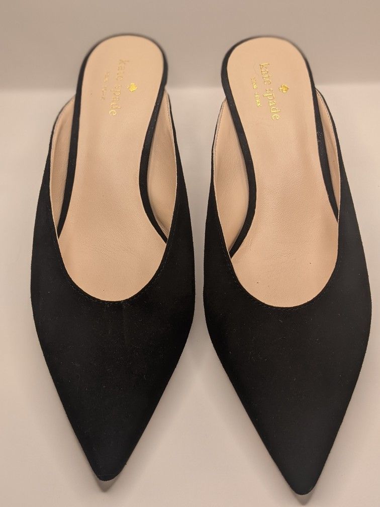 Kate Spade "Sherrie" Black Suede Heeled Mules - 8