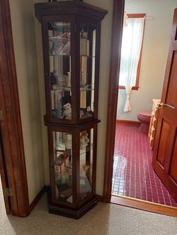 Tall Wood and Glass Curio Display Cabinet