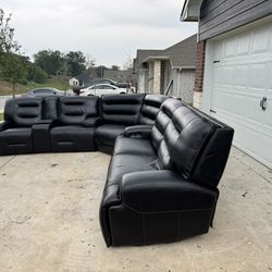 BLACK Sectional LEATHER POWER RECLINER ! NFM!! 6,5K 🚚✅