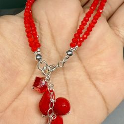 Pulcera Roja Con Detalles De Plata 9.25