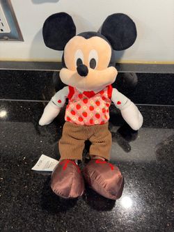 Disney 2025 Valentine's Day Mickey Mouse Plush Brown Corduroy & Strawberry Print