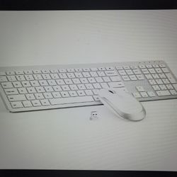 Wireless Full Size Keyboard & Mouse Combo, White/Silver 2.4G USB Thin