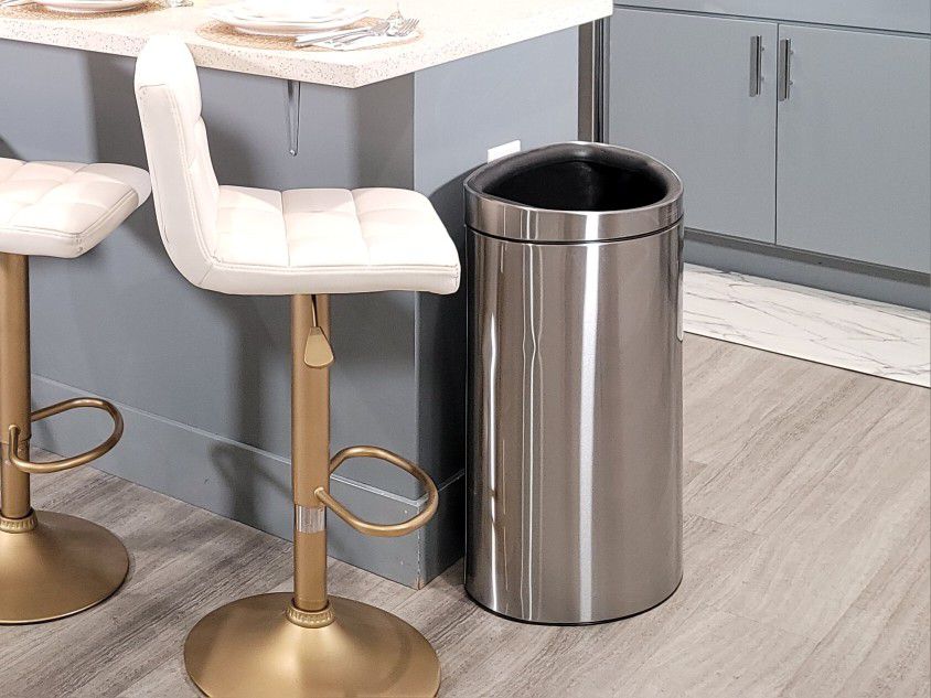 Large Stainless Steel Semi-Round Open Top Trash Can Heavy-Duty