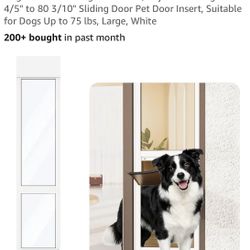 Dog Door Sliding Glass, Adj Height 75x80 Sliding Pet Door Insert, pets Up to 75 lbs, (L) White NEW