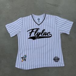 White and black Flylac baseball jersey size medium