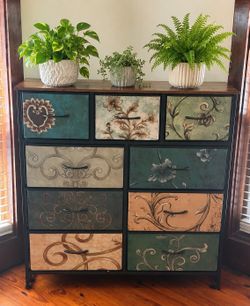 Dresser With Metal Frame And Wooden Tabletop