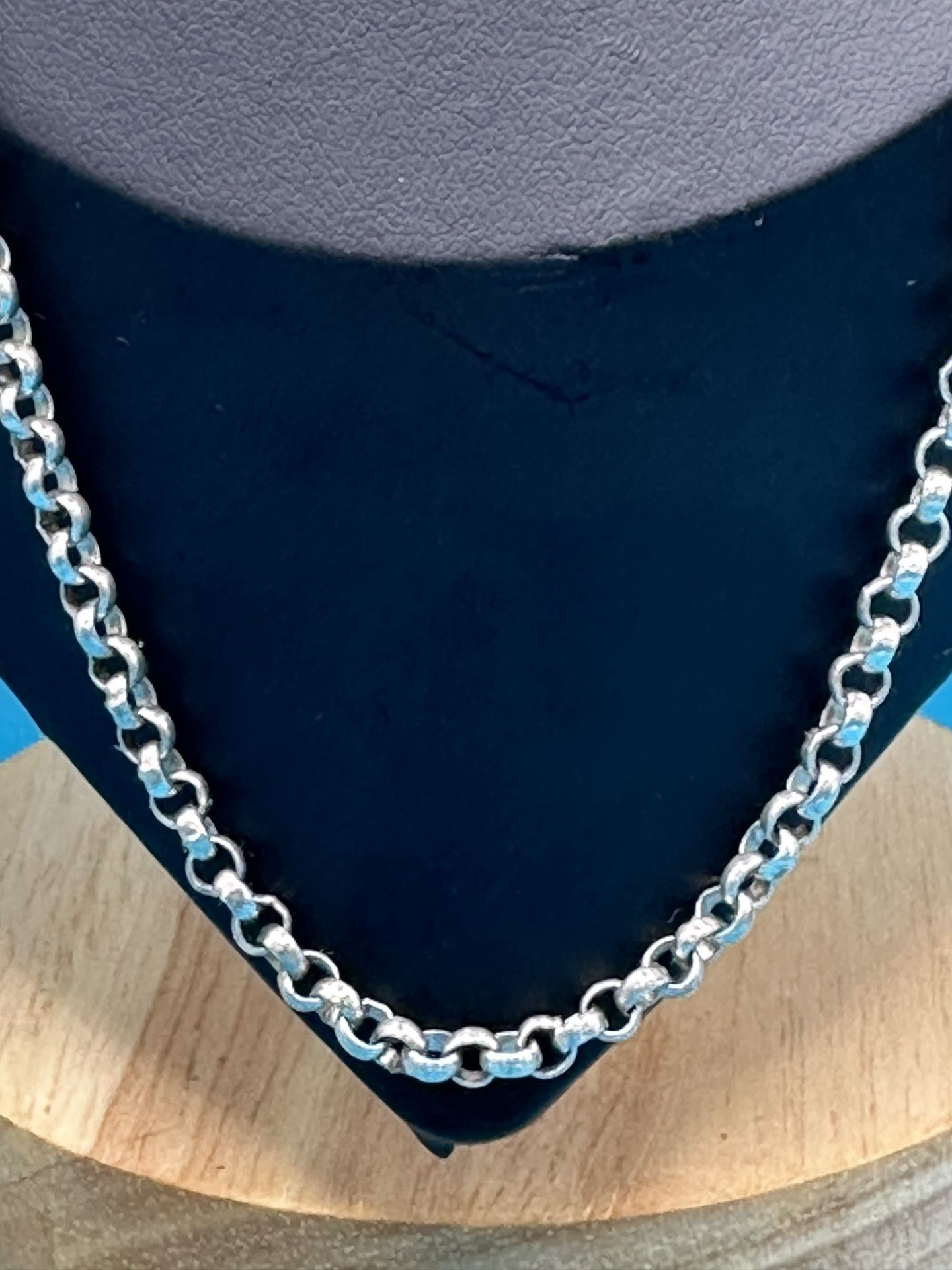 Vintage 925 Rolo Chain 20” Italy Weighs 17.67 Grams Unisex 890 AR Good Condition 
