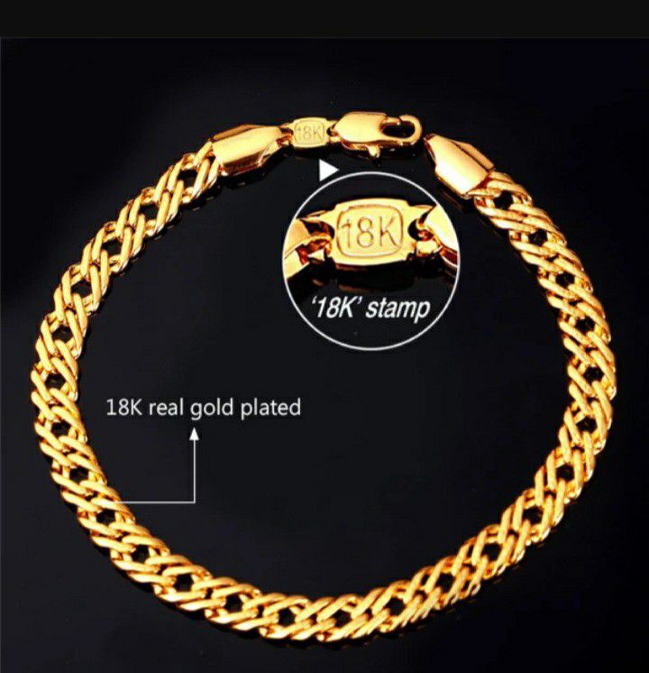 Bracelet Men’s bracelet Jewelry With "18K" Stamp Black Gun Plated Chain Bracelet