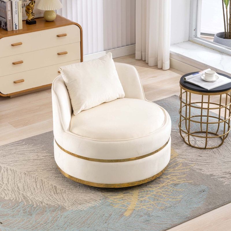 32” Beige Velvet Swivel Barrel Chair w/ Gold Band [NEW IN BOX ...