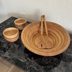 Vintage Italian Wooden Salad Bowl Set
