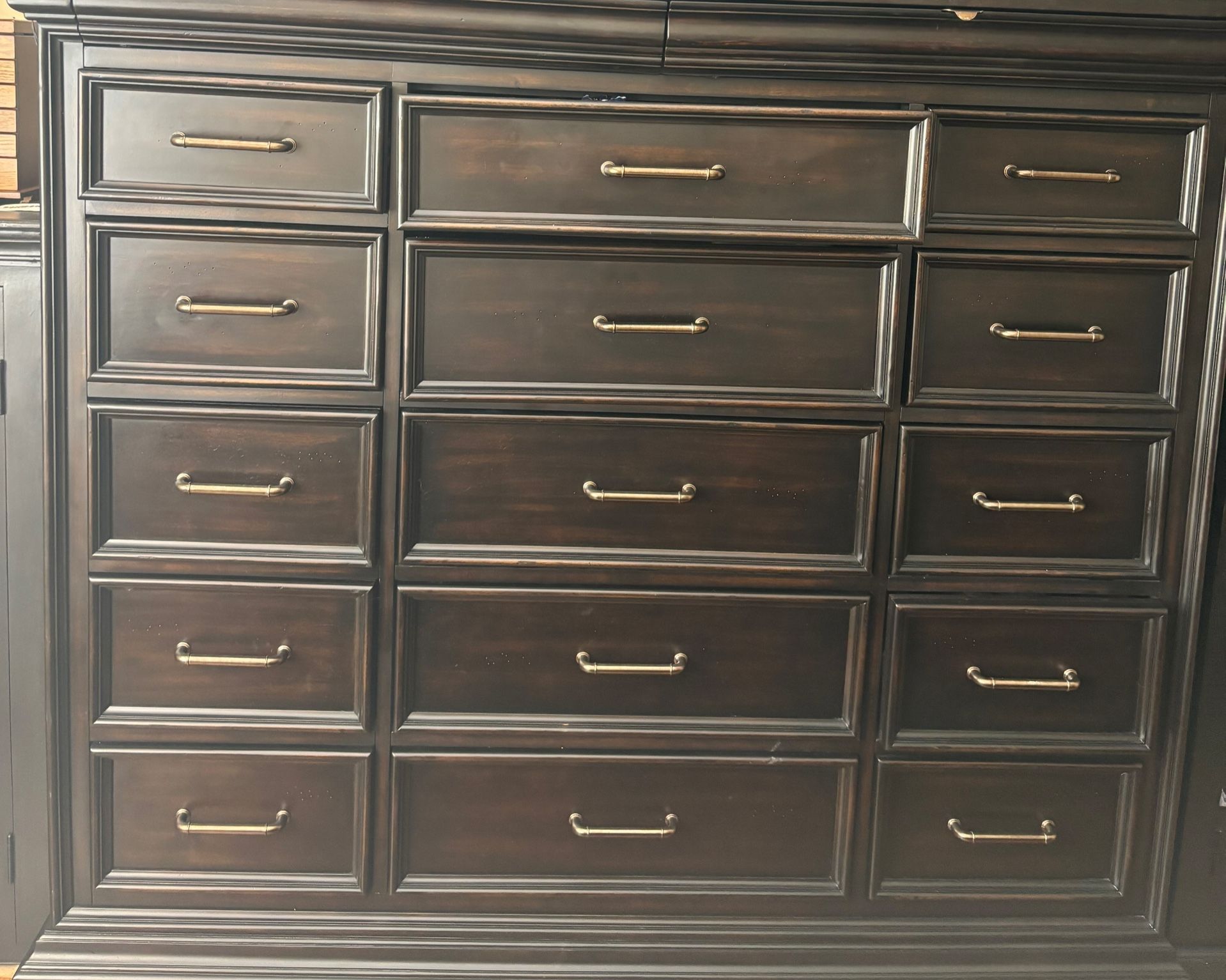 Solid Wood 15 Drawer Dresser - Dark Espresso Finish