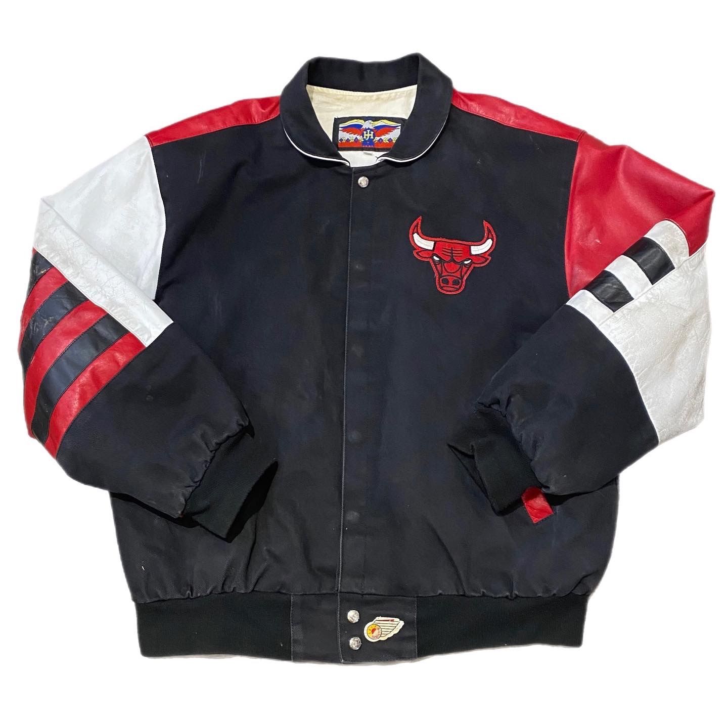 Vintage Chicago Bulls Jeff Hamilton NBA Letterman Bomber Leather Jacket Men's XL