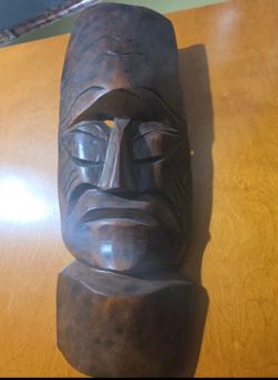 Vintage, hand-carved wooden Tiki tribal mask 18" Tall