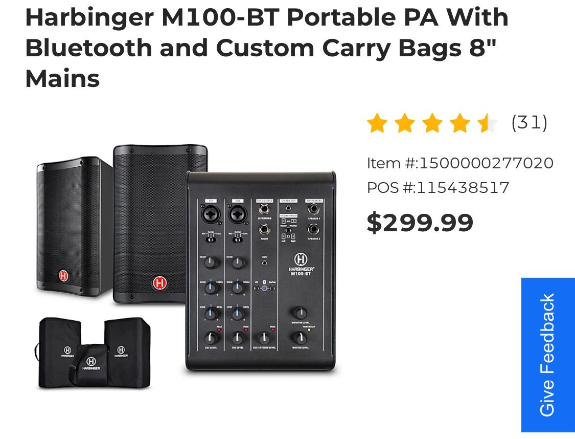 PA System With Bluetooth. 8” Speakers.