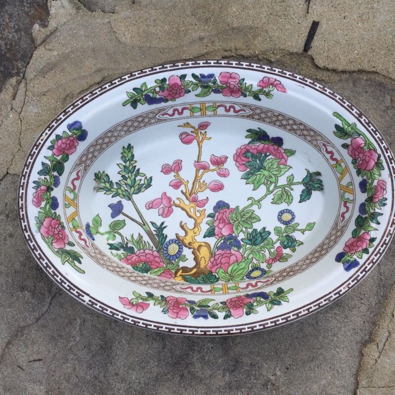 Booths Silicon China Indian Tree England Serving Vegetable Bowl Dish Measures 9.25" x 6.75" x 2" tall